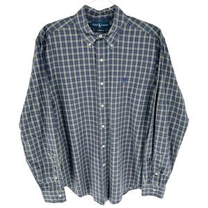 Ralph Lauren Shirt Mens Large Blue Green Classic Button Down Lightweight Preppy